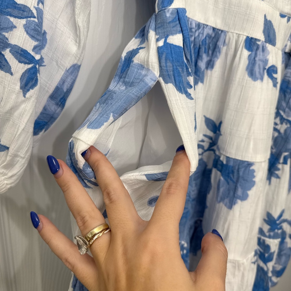 Aerie Blue and White Floral Long Sleeve Dress - Picture 3 of 4